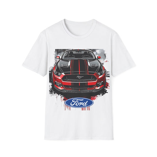 Ford Mustang Front-View Graphic T-Shirt โ Red & Black Muscle Car Tee