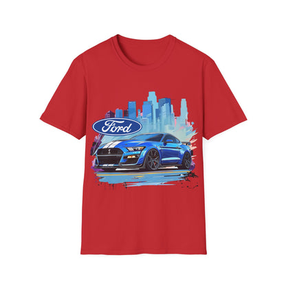 Ford Mustang Blue Sports Car T-Shirt — City Skyline Automotive Tee