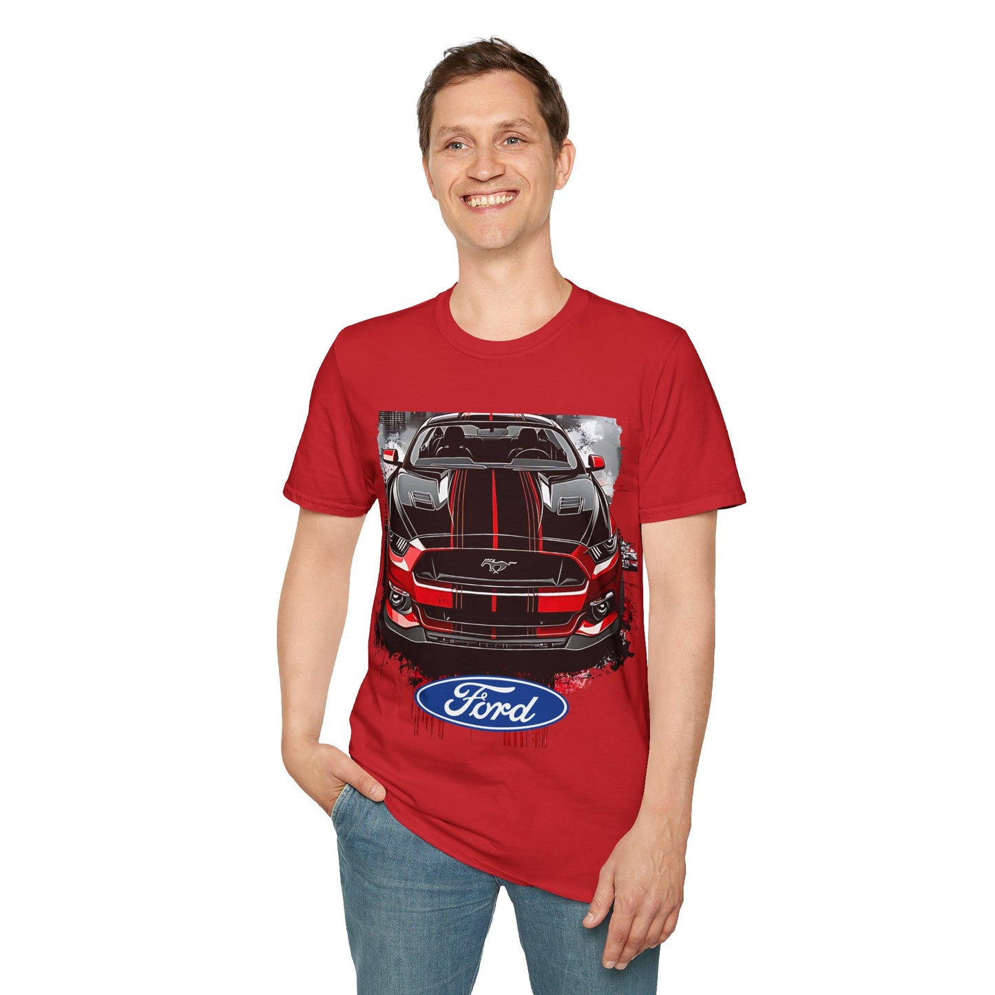Ford Mustang Front-View Graphic T-Shirt — Red & Black Muscle Car Tee
