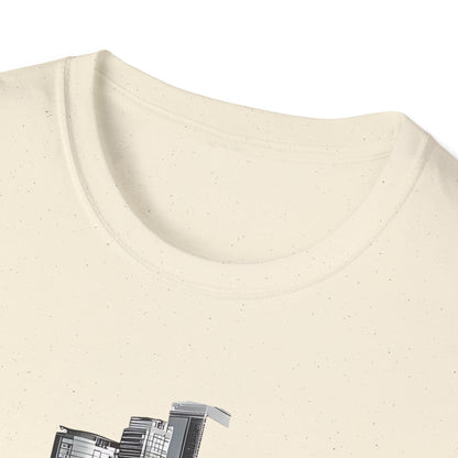 Mustang Car Cityscape T‑Shirt — Red Mustang Front Graphic