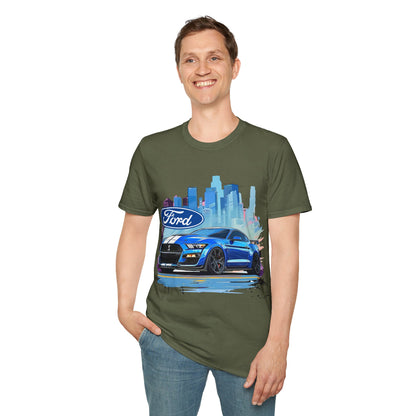 Ford Mustang Blue Sports Car T-Shirt — City Skyline Automotive Tee