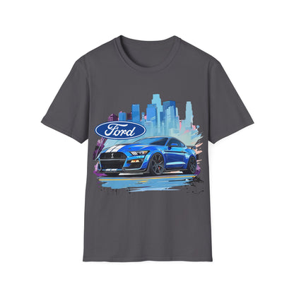 Ford Mustang Blue Sports Car T-Shirt — City Skyline Automotive Tee