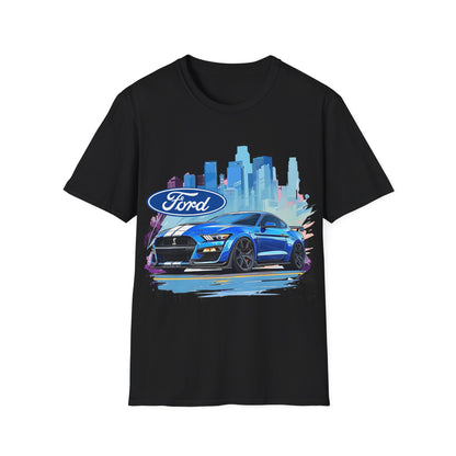Ford Mustang Blue Sports Car T-Shirt — City Skyline Automotive Tee