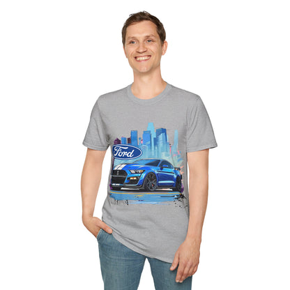 Ford Mustang Blue Sports Car T-Shirt — City Skyline Automotive Tee