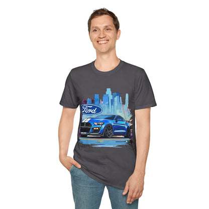 Ford Mustang Blue Sports Car T-Shirt — City Skyline Automotive Tee