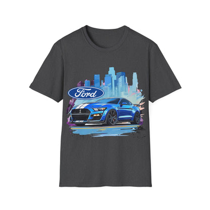 Ford Mustang Blue Sports Car T-Shirt — City Skyline Automotive Tee