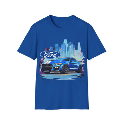Ford Mustang Blue Sports Car T-Shirt — City Skyline Automotive Tee