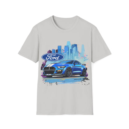 Ford Mustang Blue Sports Car T-Shirt — City Skyline Automotive Tee