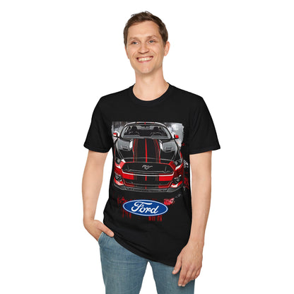 Ford Mustang Front-View Graphic T-Shirt — Red & Black Muscle Car Tee