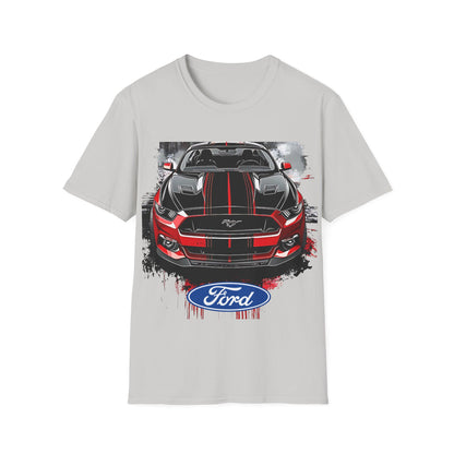 Ford Mustang Front-View Graphic T-Shirt — Red & Black Muscle Car Tee