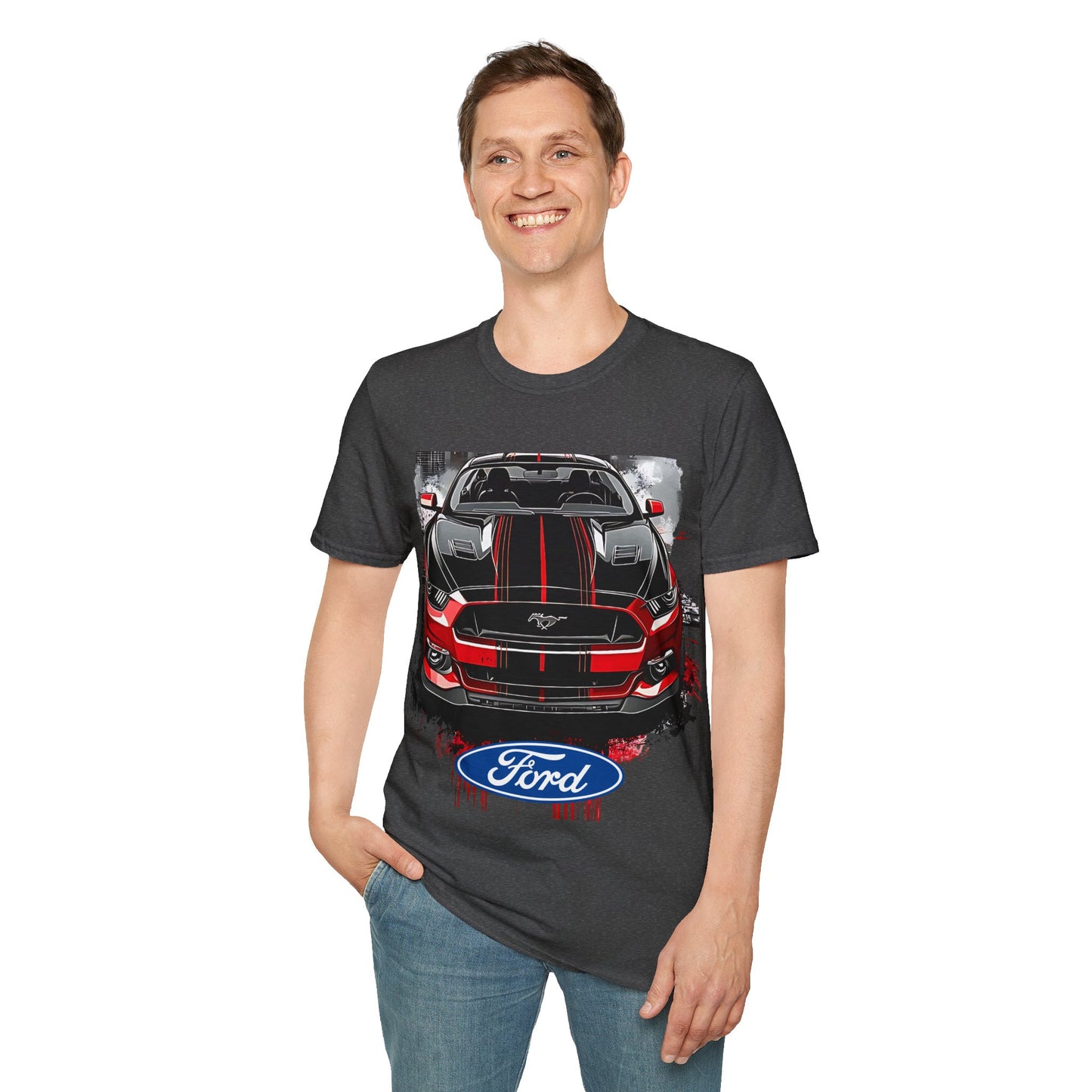 Ford Mustang Front-View Graphic T-Shirt — Red & Black Muscle Car Tee