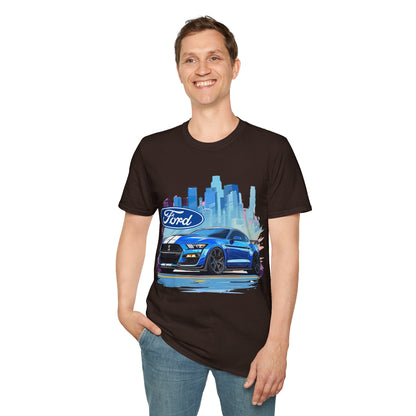 Ford Mustang Blue Sports Car T-Shirt — City Skyline Automotive Tee