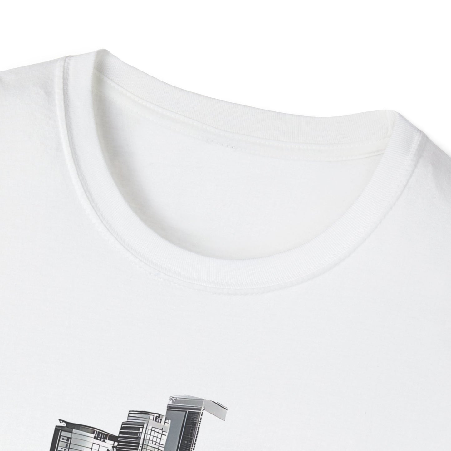 Mustang Car Cityscape T‑Shirt — Red Mustang Front Graphic