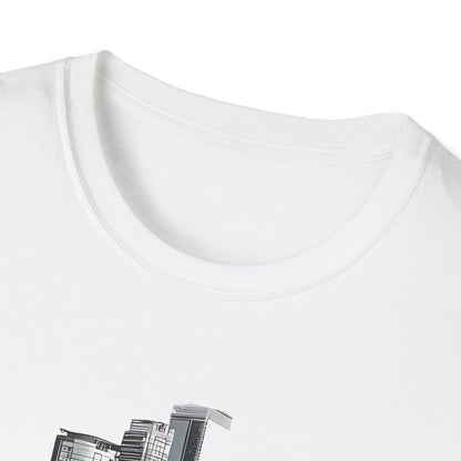 Mustang Car Cityscape T‑Shirt — Red Mustang Front Graphic