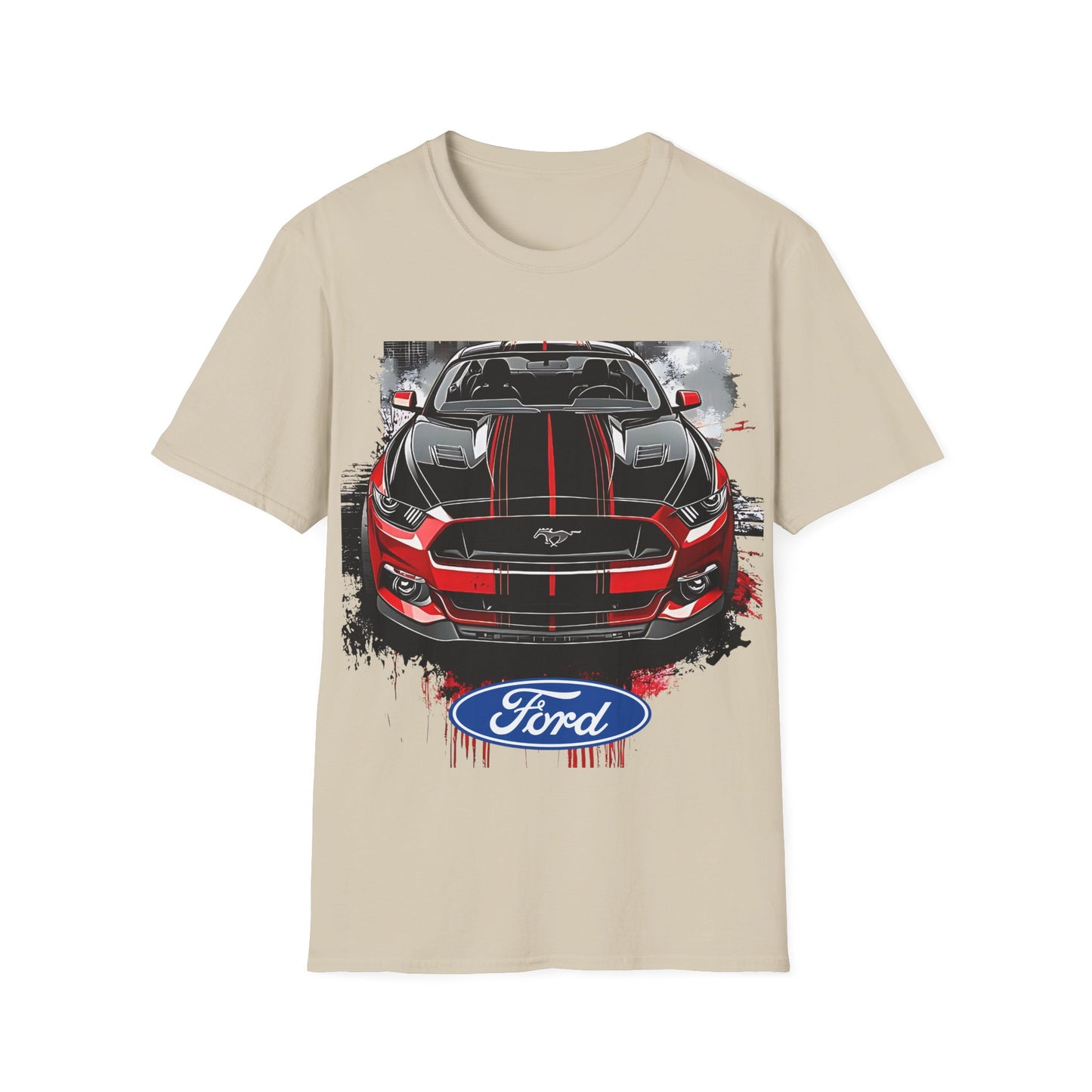 Ford Mustang Front-View Graphic T-Shirt — Red & Black Muscle Car Tee