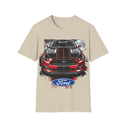 Ford Mustang Front-View Graphic T-Shirt — Red & Black Muscle Car Tee