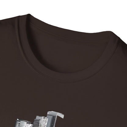 Mustang Car Cityscape T‑Shirt — Red Mustang Front Graphic