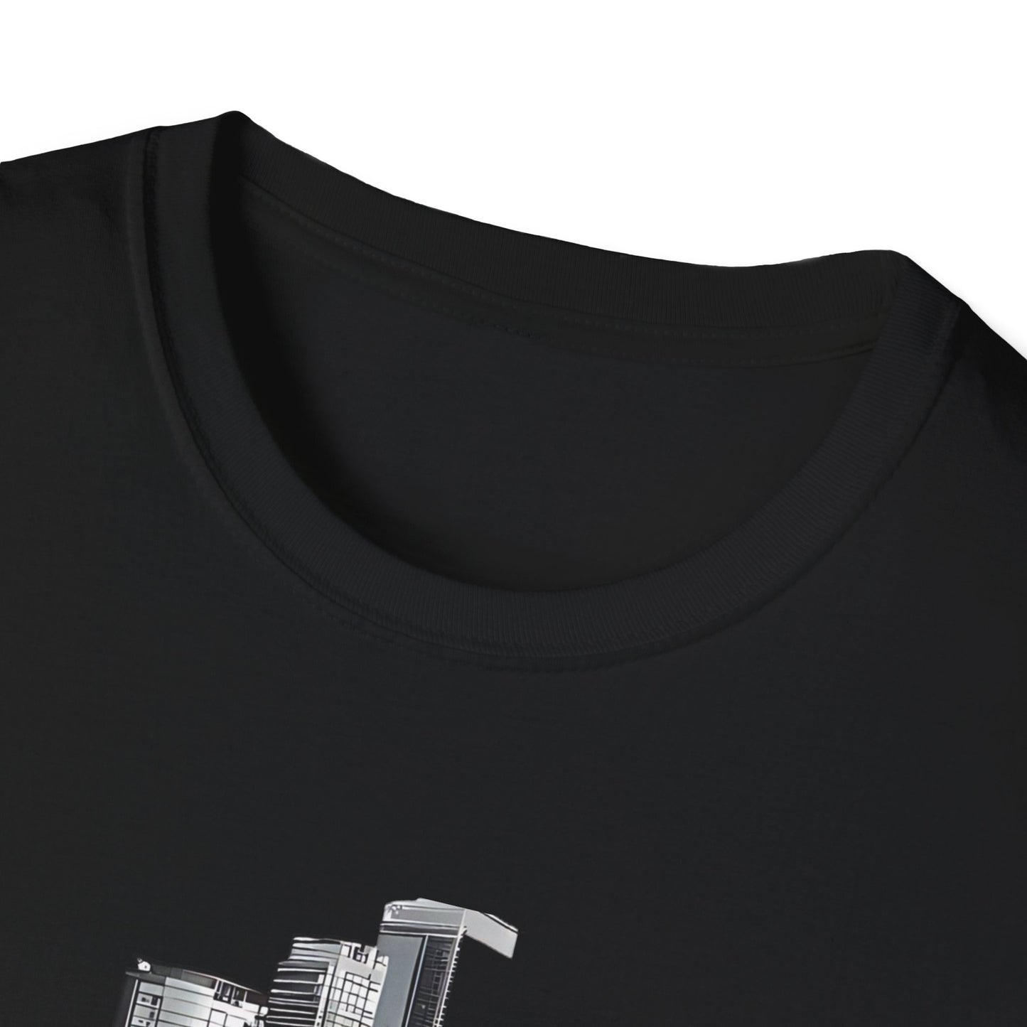 Mustang Car Cityscape T‑Shirt — Red Mustang Front Graphic