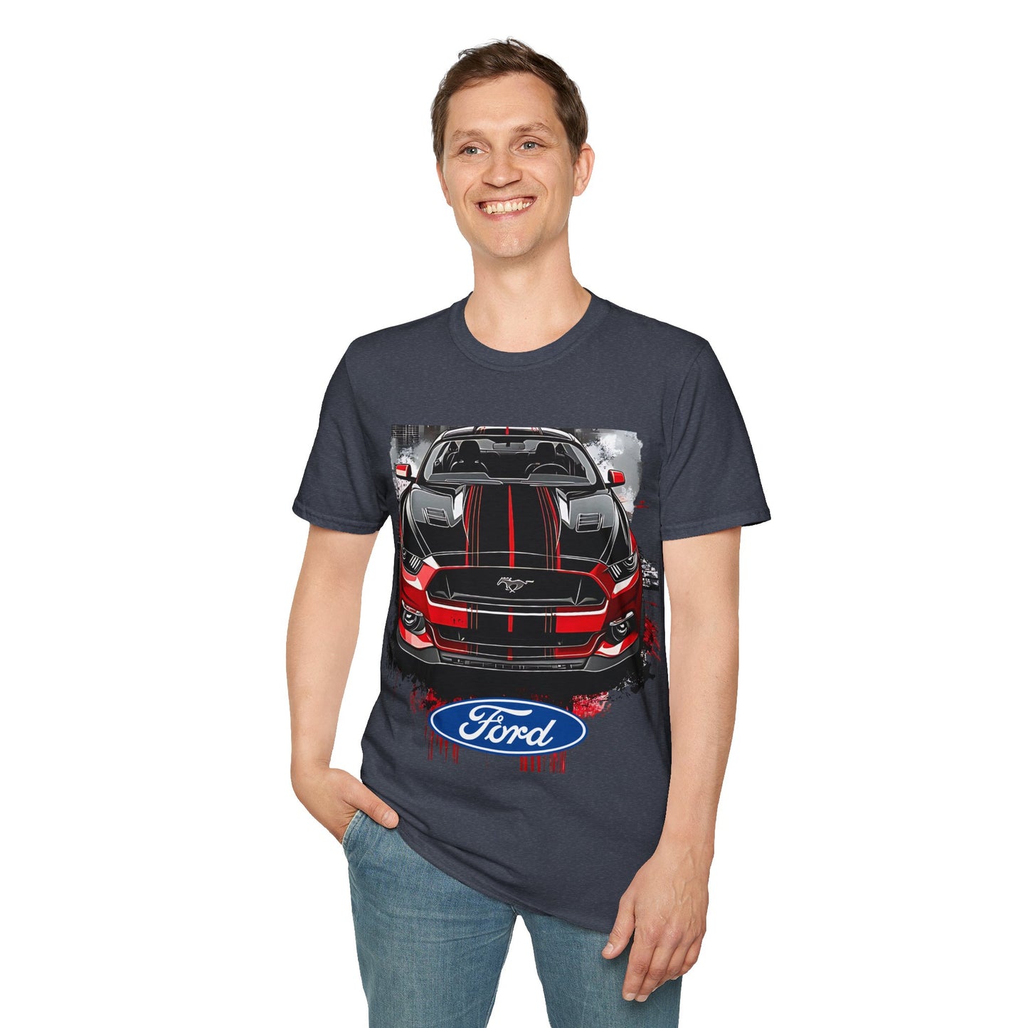 Ford Mustang Front-View Graphic T-Shirt — Red & Black Muscle Car Tee