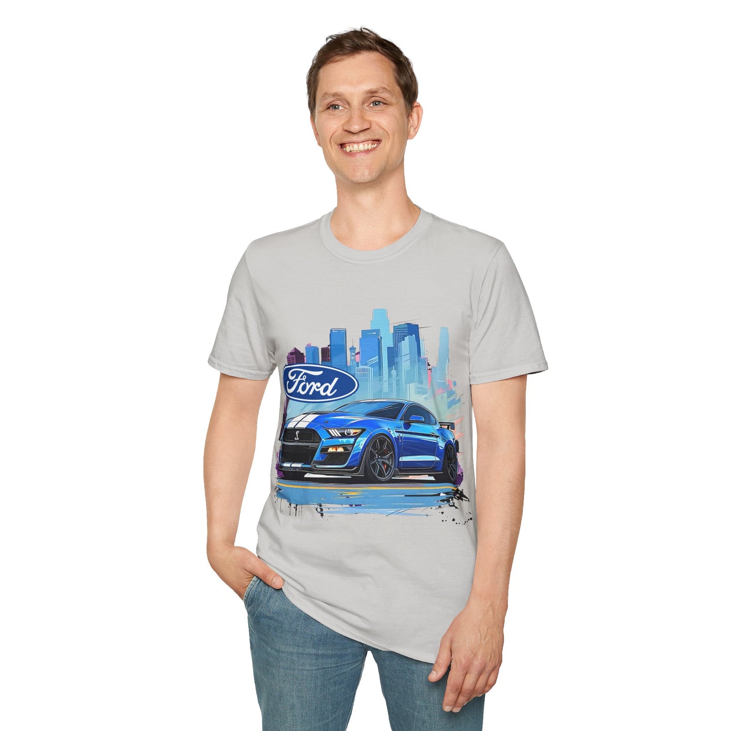 Ford Mustang Blue Sports Car T-Shirt — City Skyline Automotive Tee