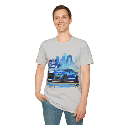 Ford Mustang Blue Sports Car T-Shirt — City Skyline Automotive Tee