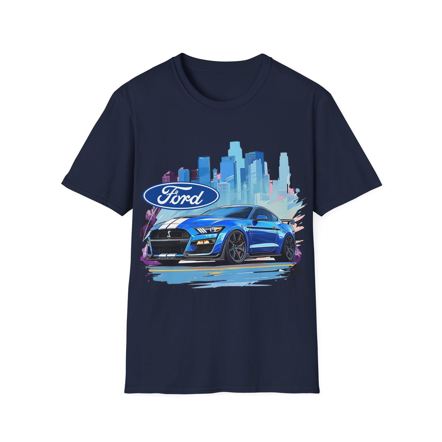 Ford Mustang Blue Sports Car T-Shirt — City Skyline Automotive Tee