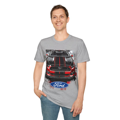 Ford Mustang Front-View Graphic T-Shirt — Red & Black Muscle Car Tee