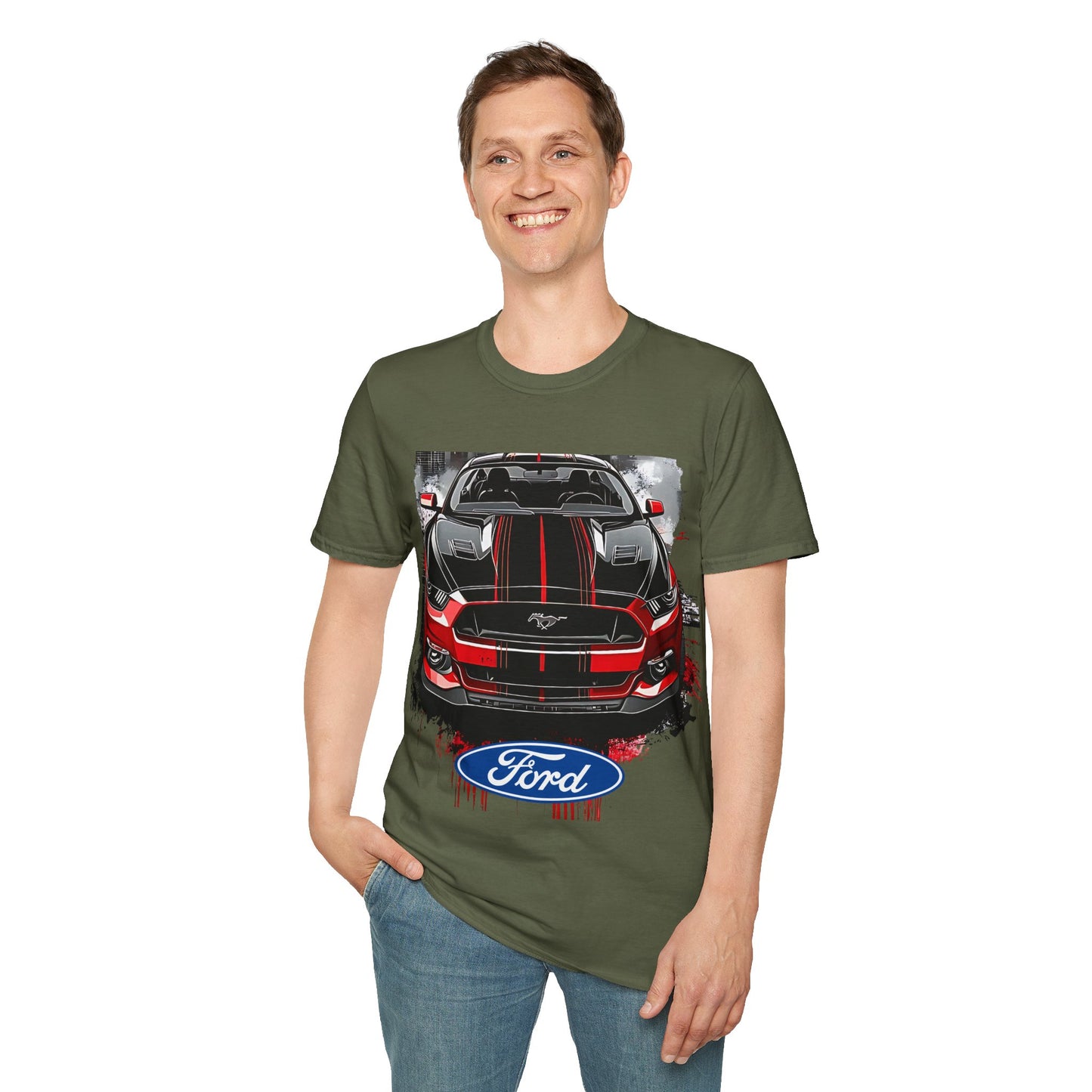 Ford Mustang Front-View Graphic T-Shirt — Red & Black Muscle Car Tee