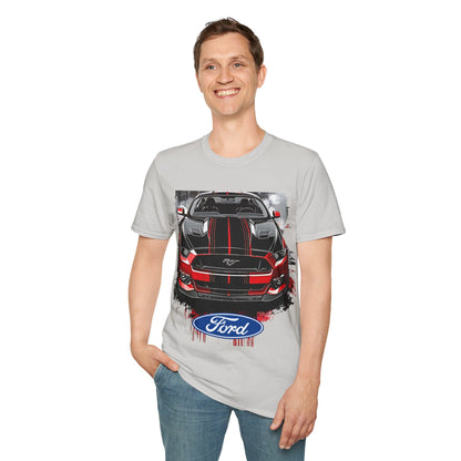 Ford Mustang Front-View Graphic T-Shirt — Red & Black Muscle Car Tee