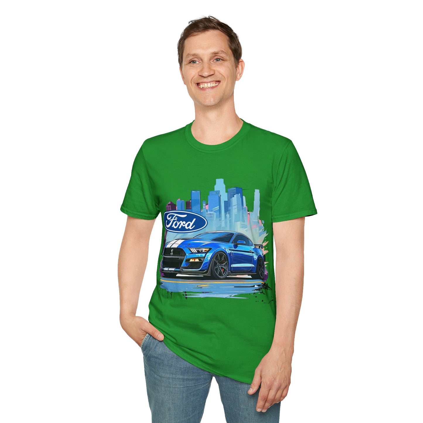 Ford Mustang Blue Sports Car T-Shirt — City Skyline Automotive Tee