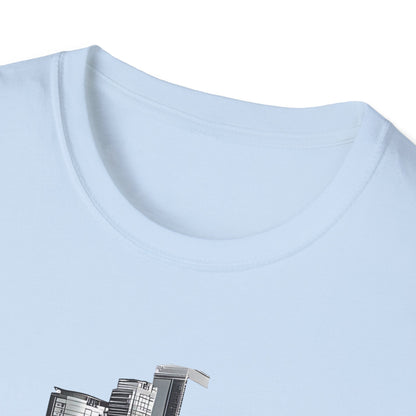 Mustang Car Cityscape T‑Shirt — Red Mustang Front Graphic