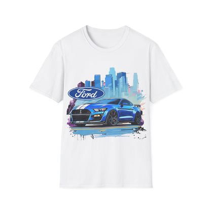 Ford Mustang Blue Sports Car T-Shirt — City Skyline Automotive Tee