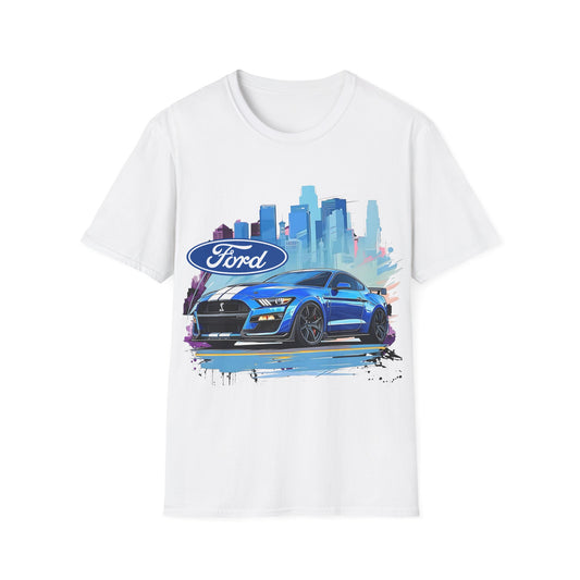 Ford Mustang Blue Sports Car T-Shirt — City Skyline Automotive Tee