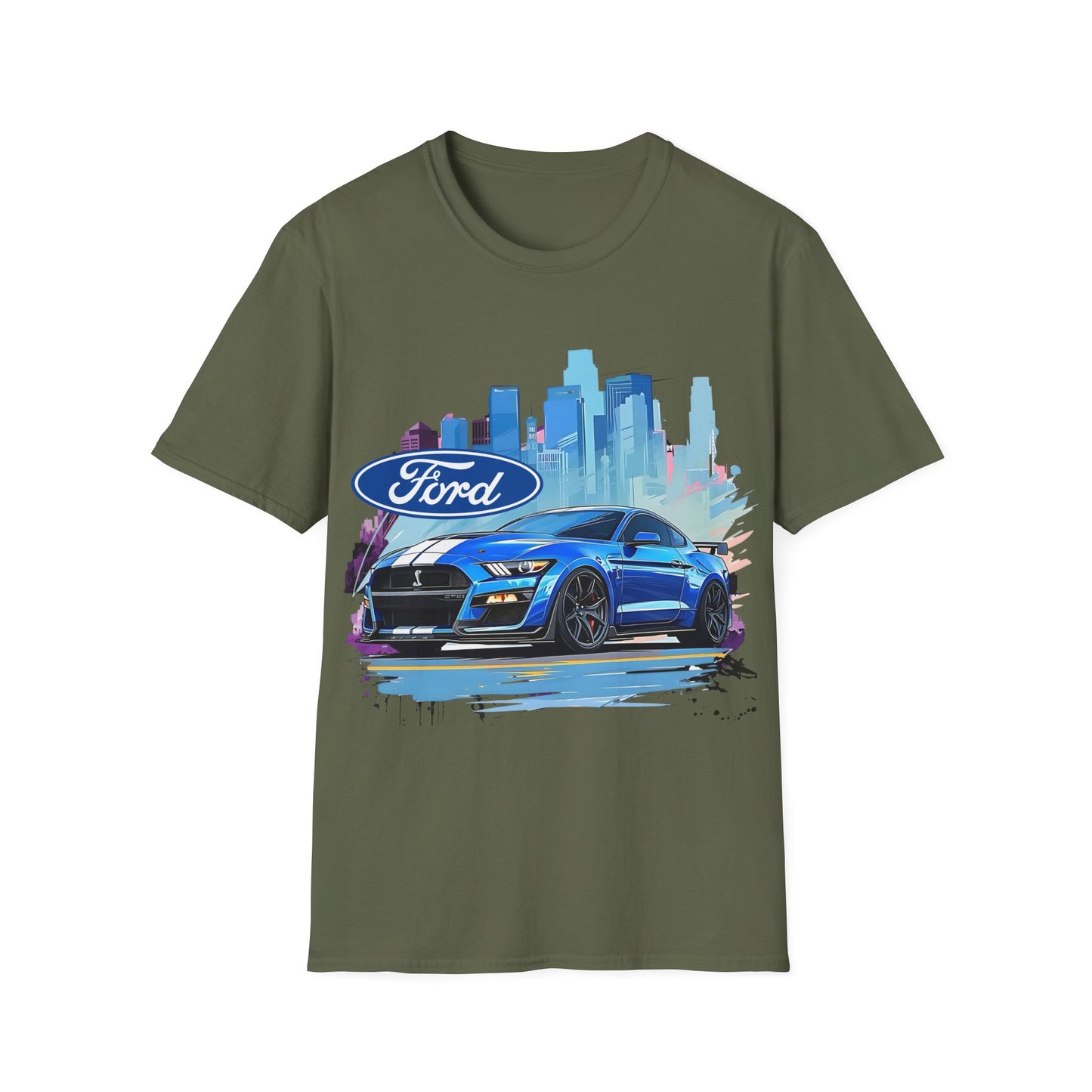 Ford Mustang Blue Sports Car T-Shirt — City Skyline Automotive Tee