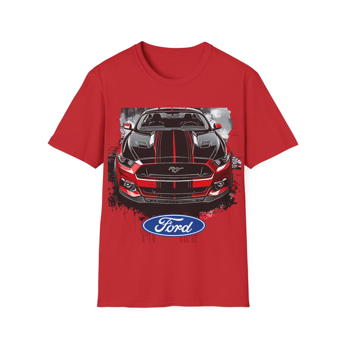 Ford Mustang Front-View Graphic T-Shirt — Red & Black Muscle Car Tee