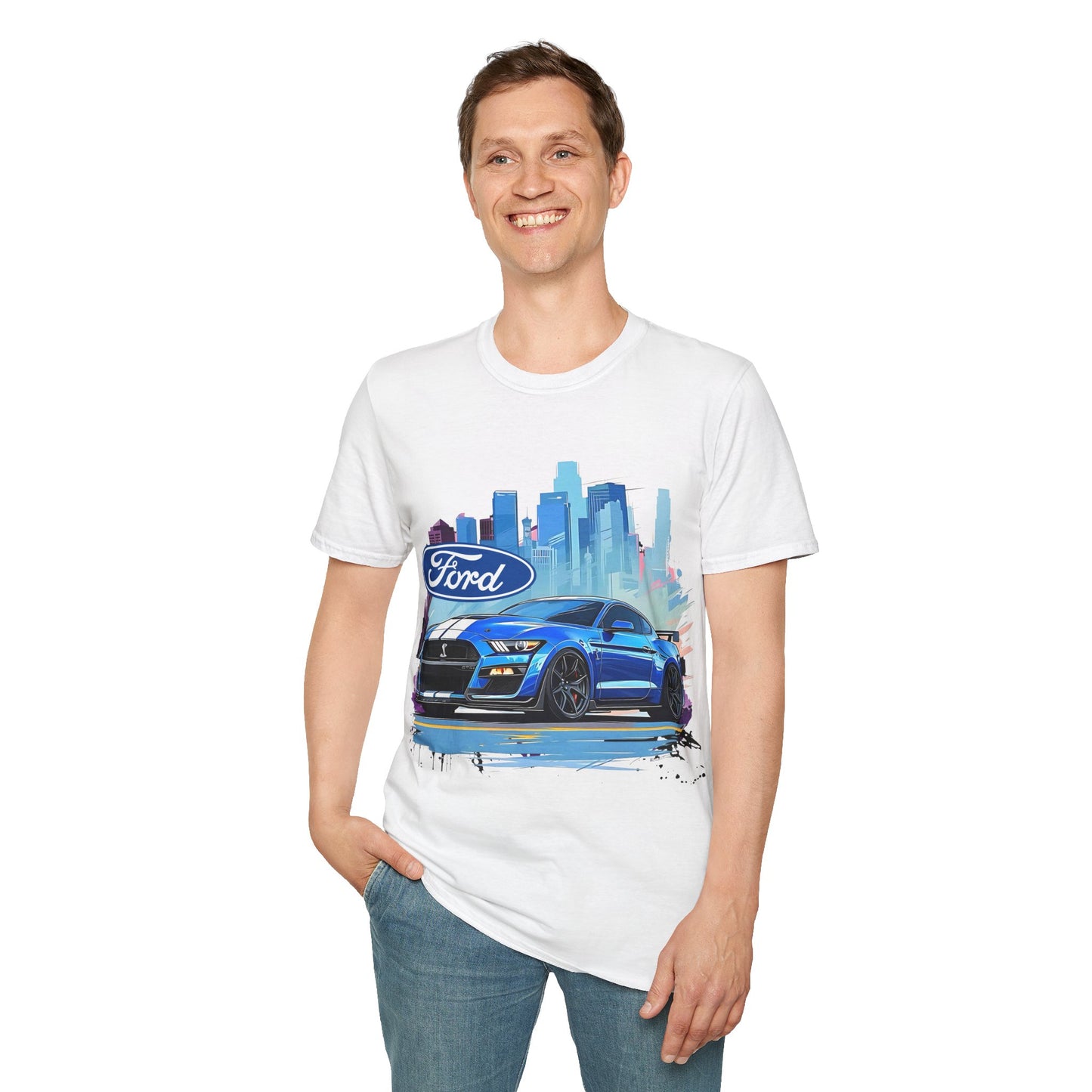 Ford Mustang Blue Sports Car T-Shirt — City Skyline Automotive Tee