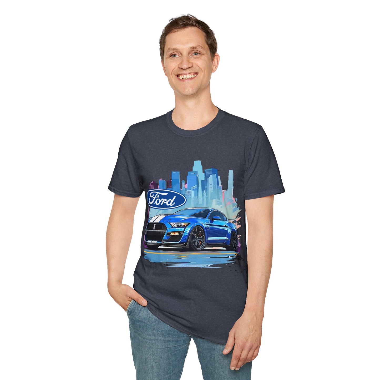 Ford Mustang Blue Sports Car T-Shirt — City Skyline Automotive Tee