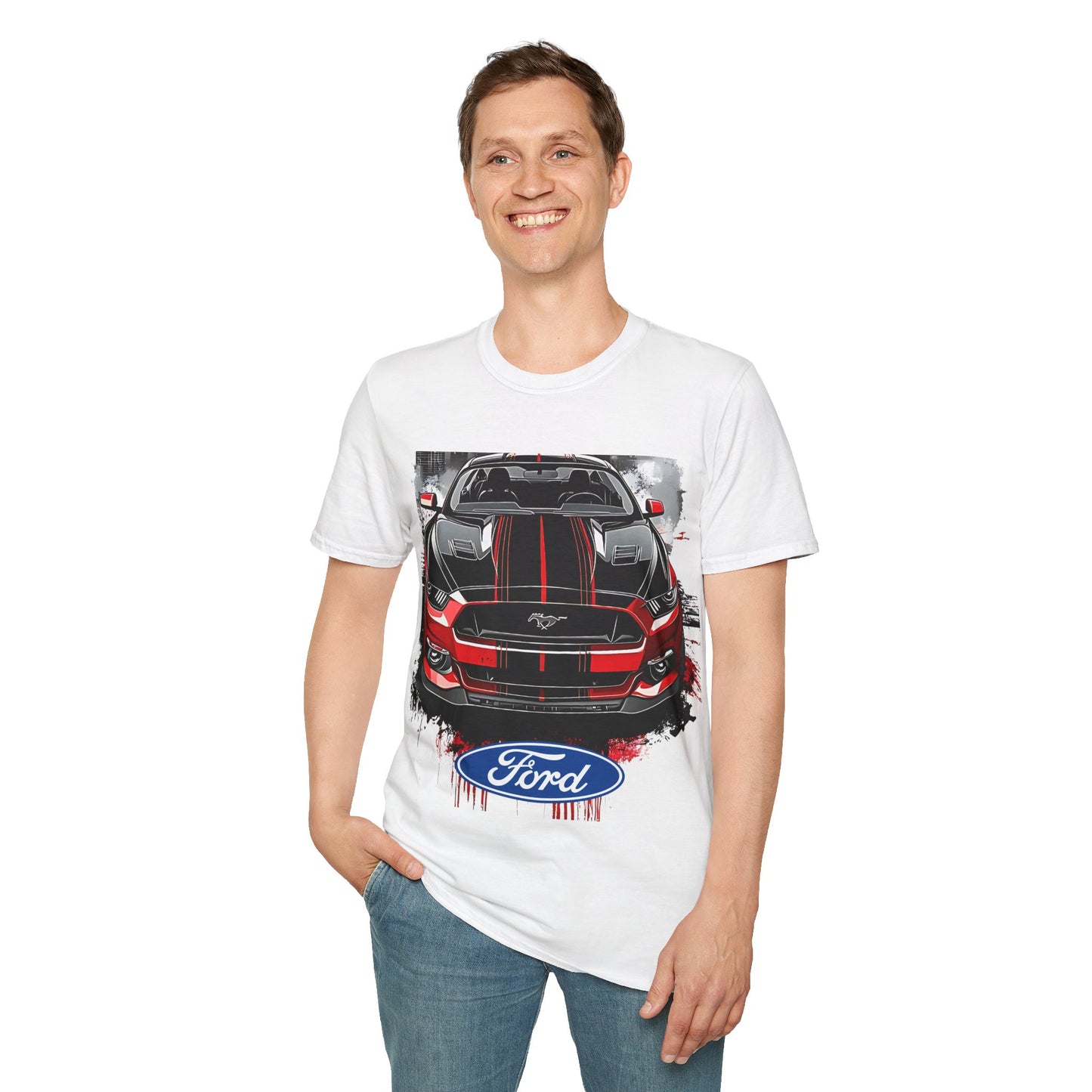 Ford Mustang Front-View Graphic T-Shirt — Red & Black Muscle Car Tee