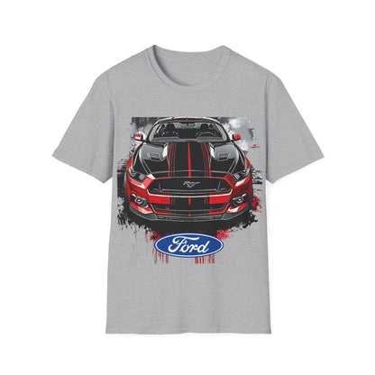 Ford Mustang Front-View Graphic T-Shirt — Red & Black Muscle Car Tee