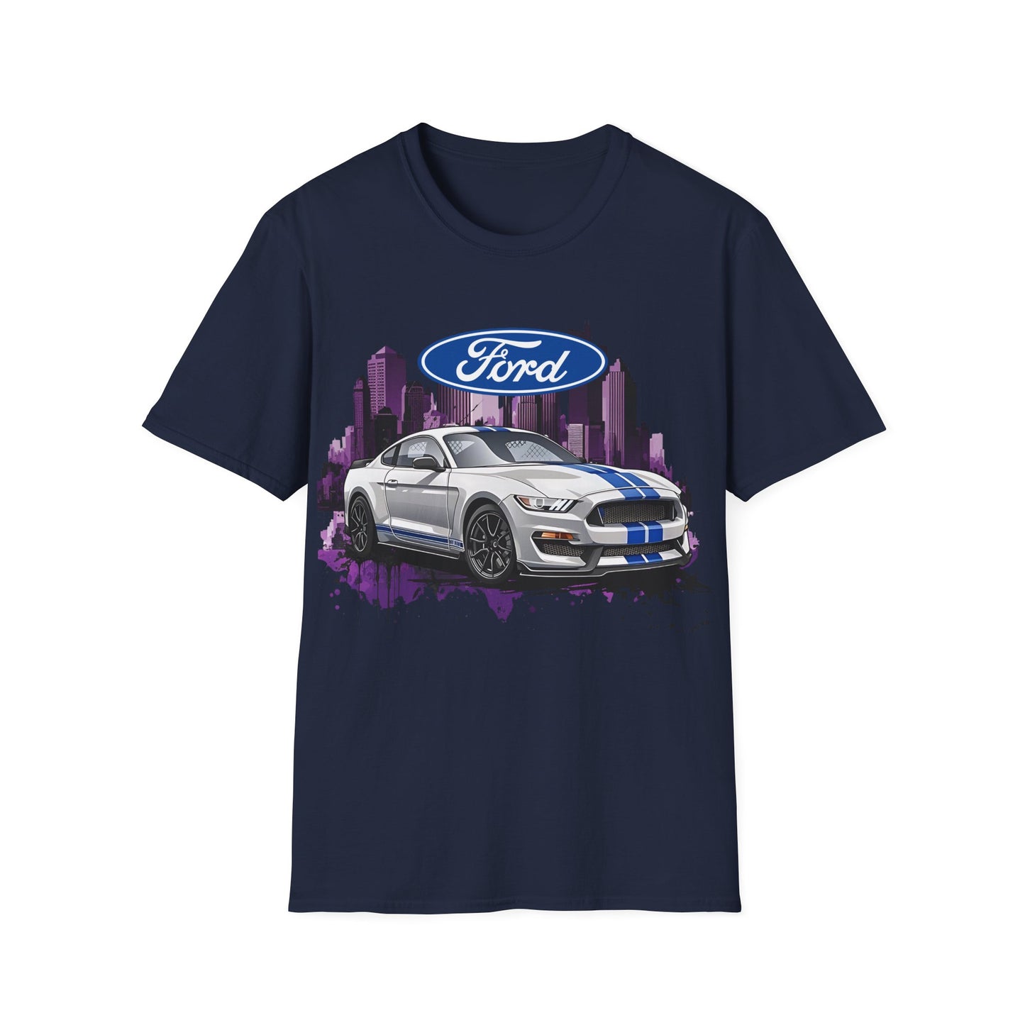 Ford Mustang Shelby GT Car T-Shirt — Vintage City Skyline Automotive Tee