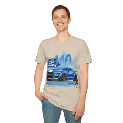 Ford Mustang Blue Sports Car T-Shirt — City Skyline Automotive Tee