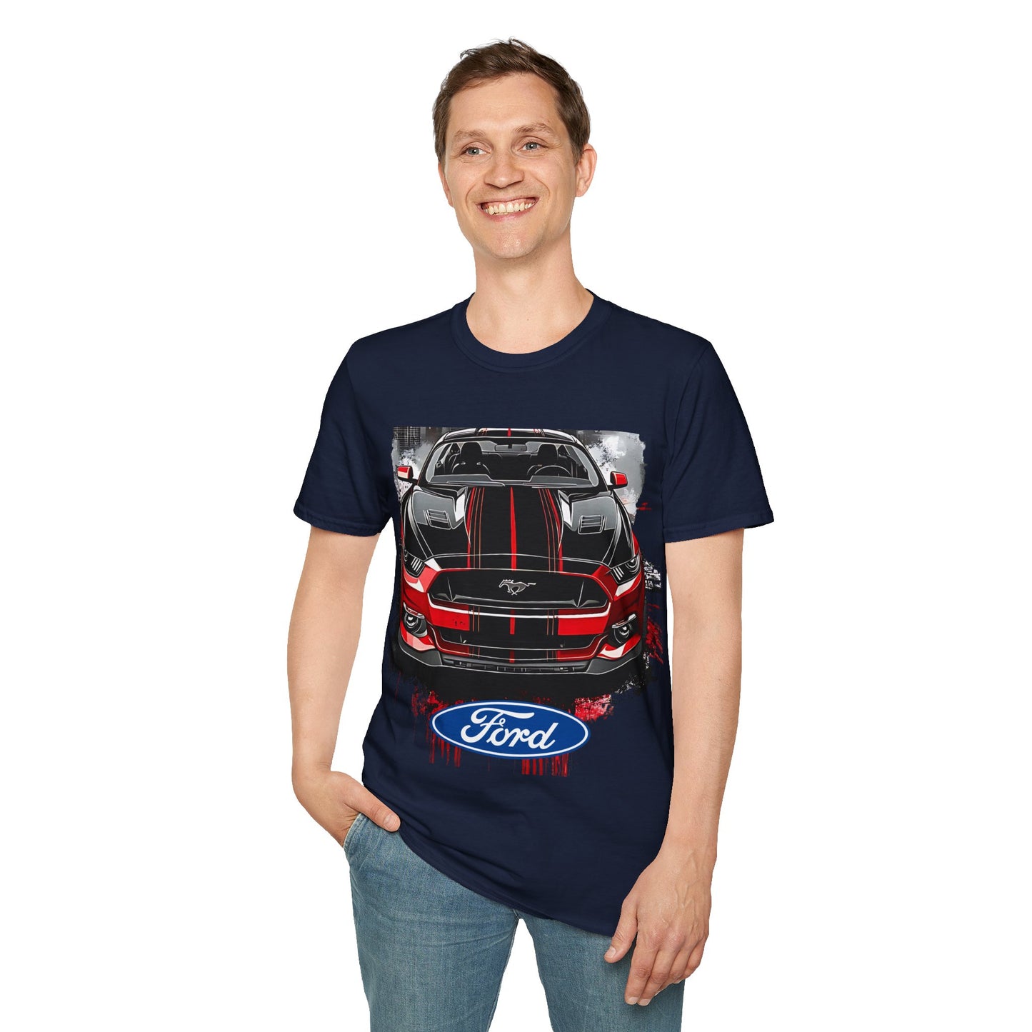 Ford Mustang Front-View Graphic T-Shirt — Red & Black Muscle Car Tee