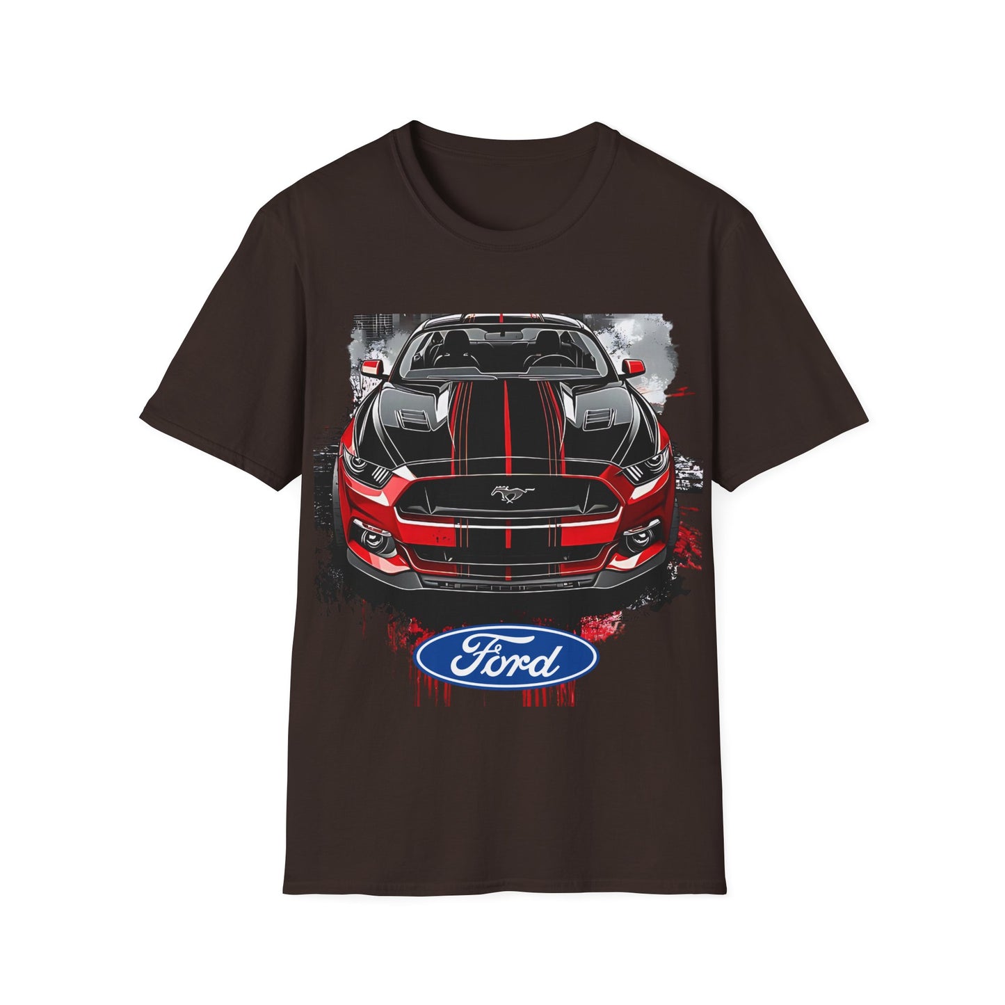 Ford Mustang Front-View Graphic T-Shirt — Red & Black Muscle Car Tee
