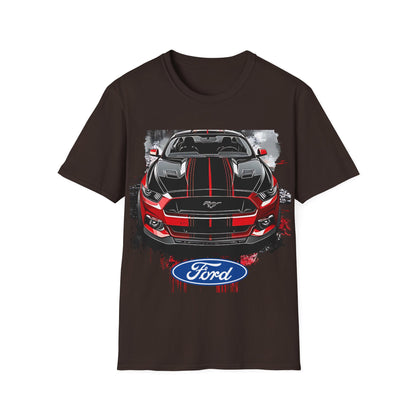 Ford Mustang Front-View Graphic T-Shirt — Red & Black Muscle Car Tee