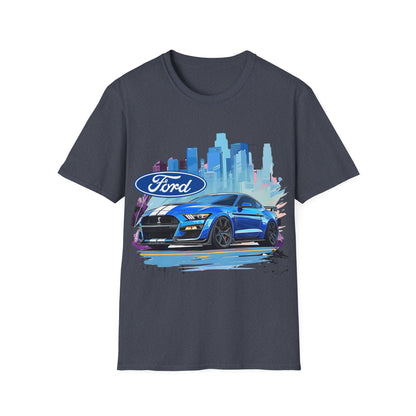Ford Mustang Blue Sports Car T-Shirt — City Skyline Automotive Tee