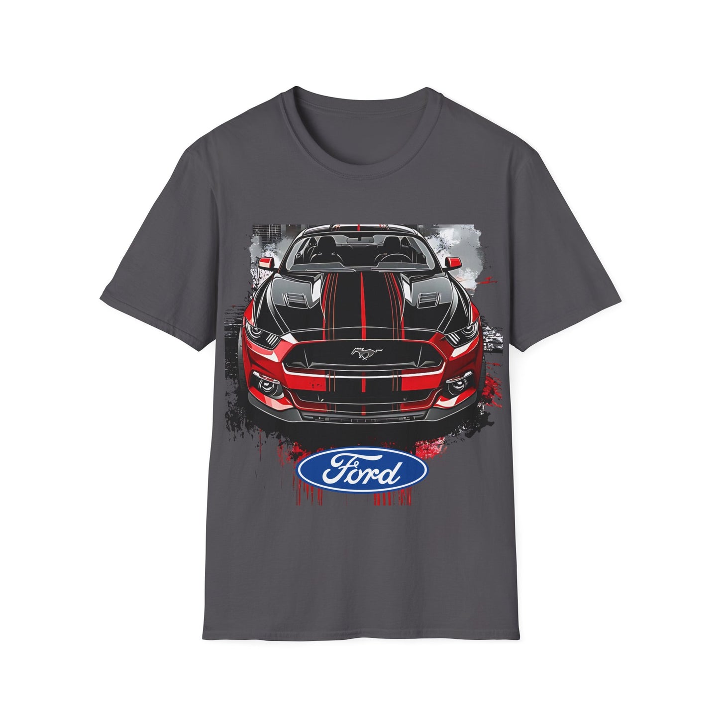 Ford Mustang Front-View Graphic T-Shirt — Red & Black Muscle Car Tee