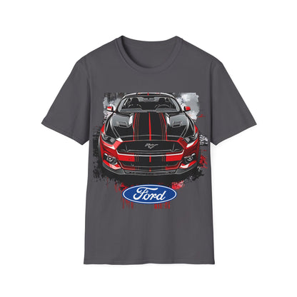 Ford Mustang Front-View Graphic T-Shirt — Red & Black Muscle Car Tee