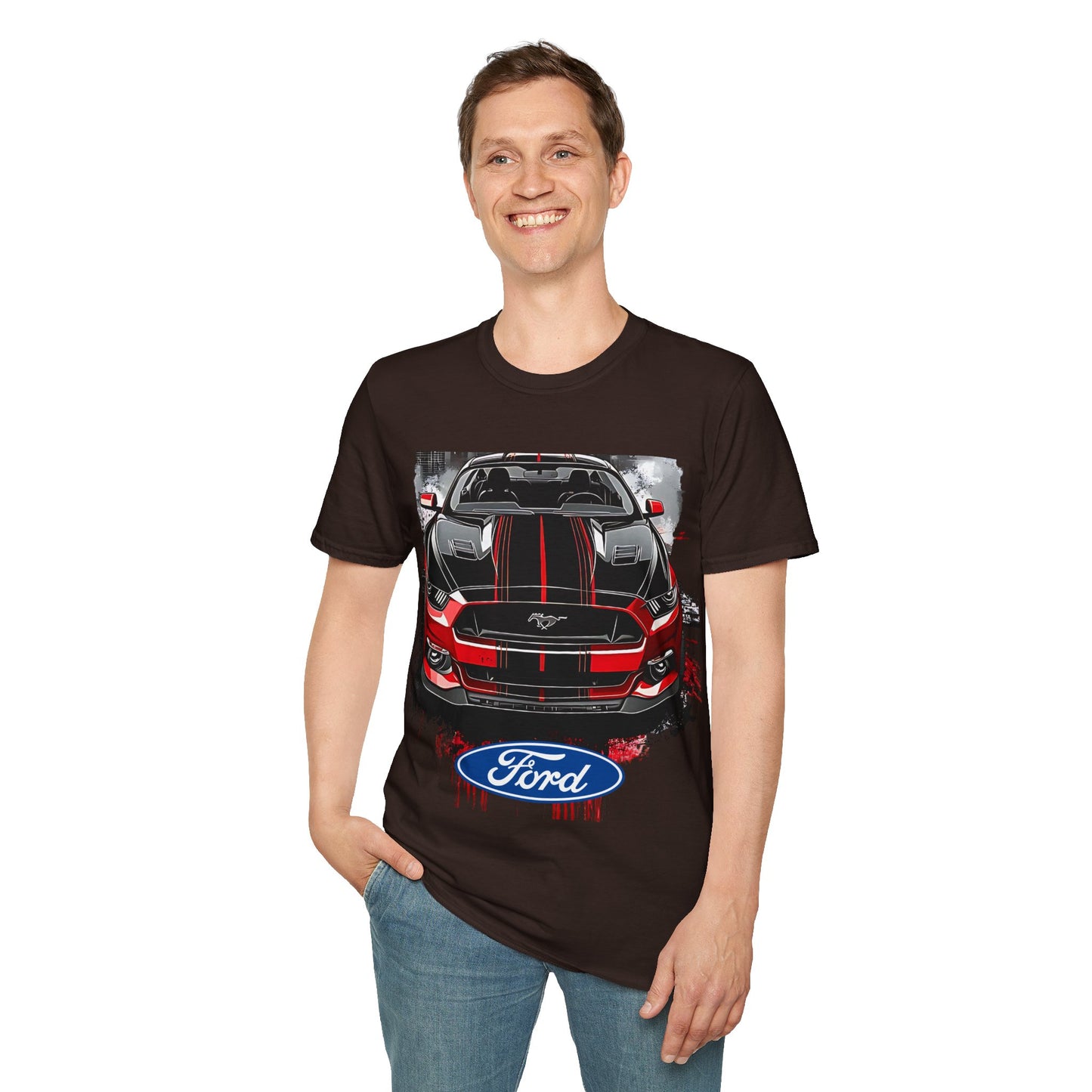 Ford Mustang Front-View Graphic T-Shirt — Red & Black Muscle Car Tee