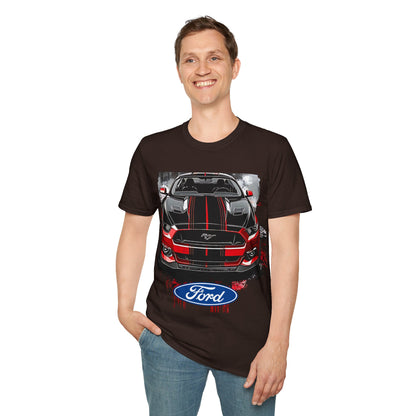 Ford Mustang Front-View Graphic T-Shirt — Red & Black Muscle Car Tee