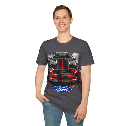 Ford Mustang Front-View Graphic T-Shirt — Red & Black Muscle Car Tee